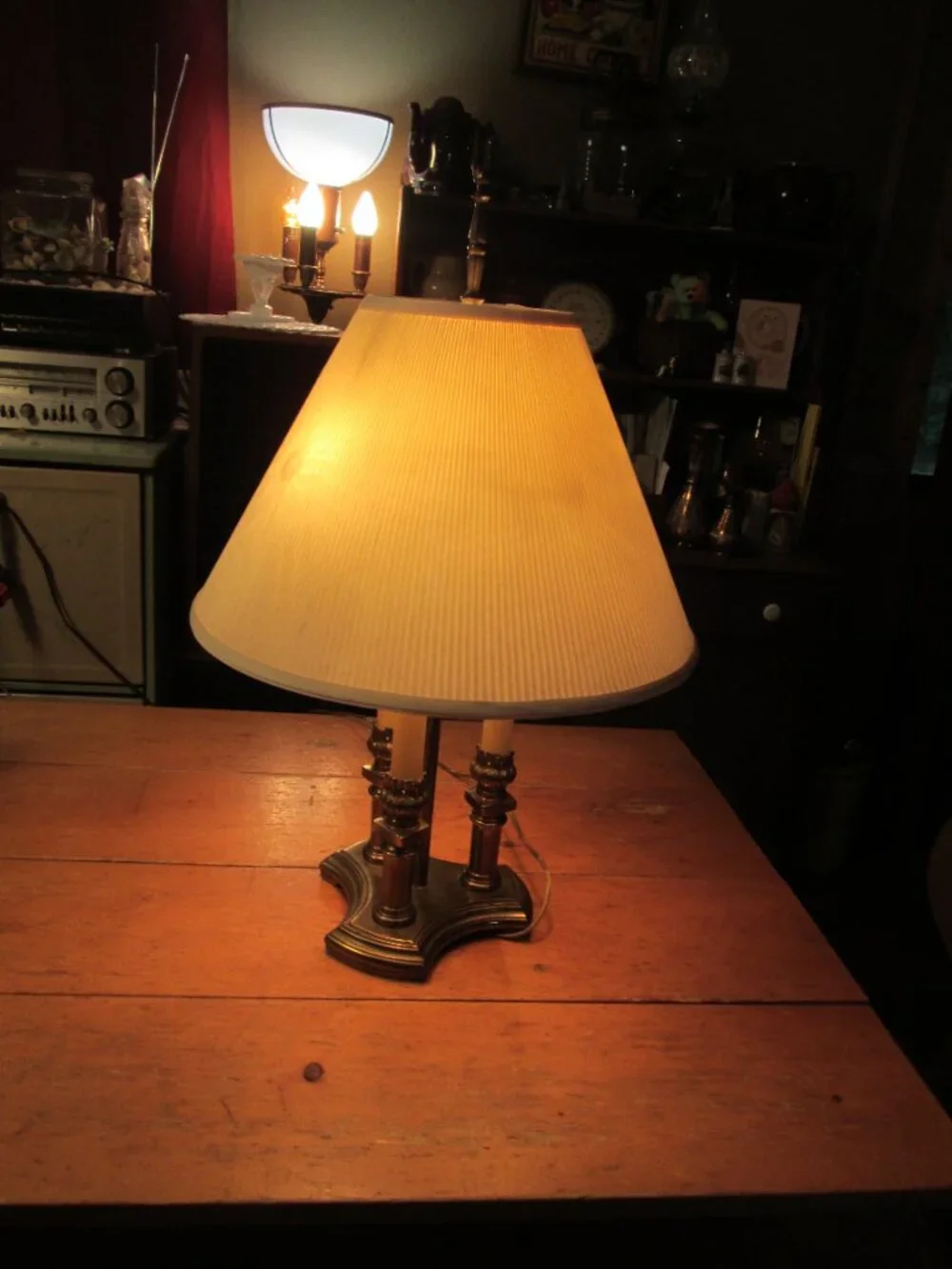 Vtg french style solid brass bouillotte 3 candlepillar 2 way light 21 in lamp